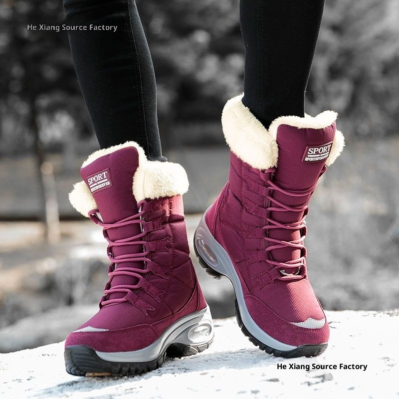 Zees Winter Outdoor High Top Waterproof Non-Slip Fleece-Lined Thick Sole Height Increasing Warm Snow Ski Boots For Women Size_voghion.com