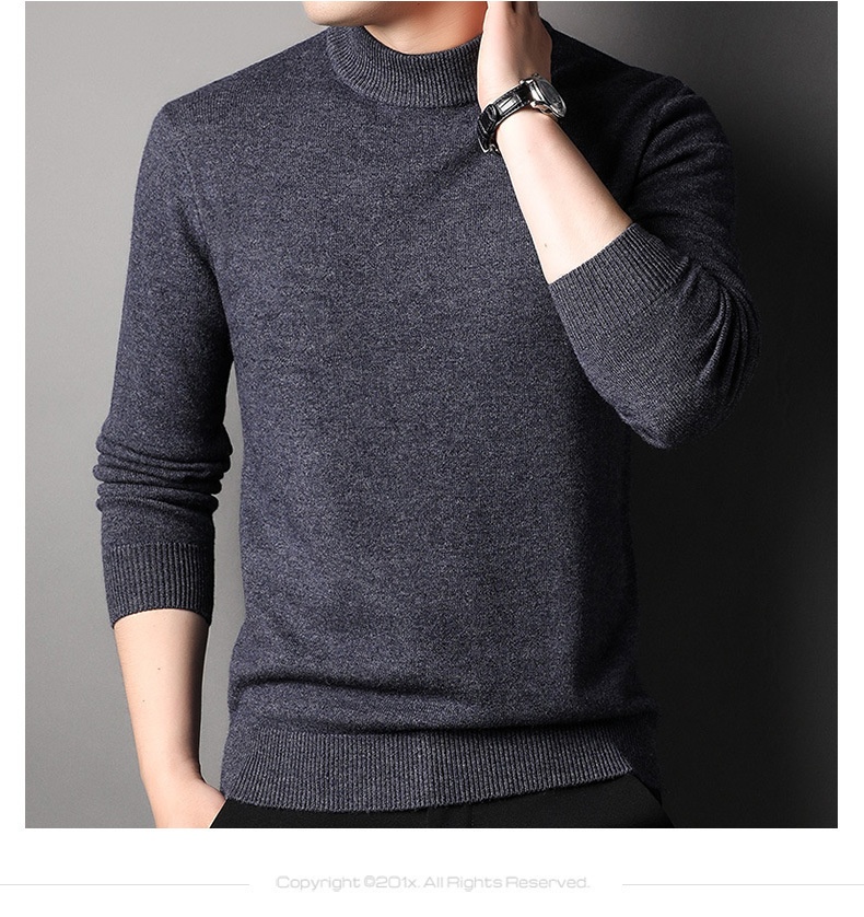 boy Boy Boy 450g Thickened 100% Pure Wool For Men 2024 Autumn Winter New Mature Half Turtleneck Sweater Men's Live Streaming Style_voghion.com