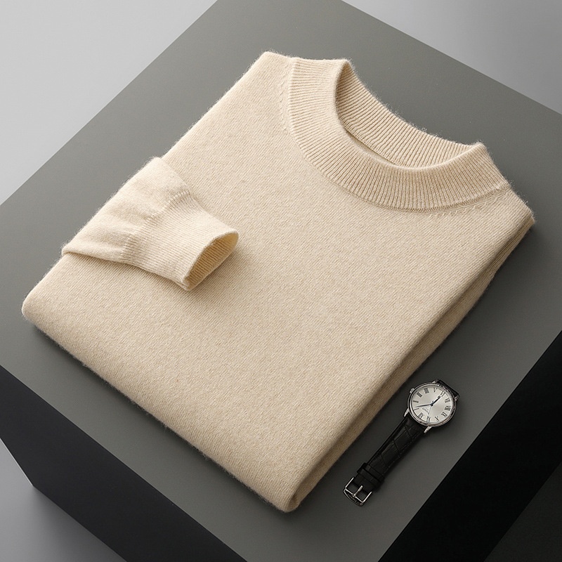 Herren-Strickpullover mit halbem Rollkragen, Herbst/Winter, aus reiner Wolle, einfarbig, dickwandig, stilvoll, Business-Look_voghion.com