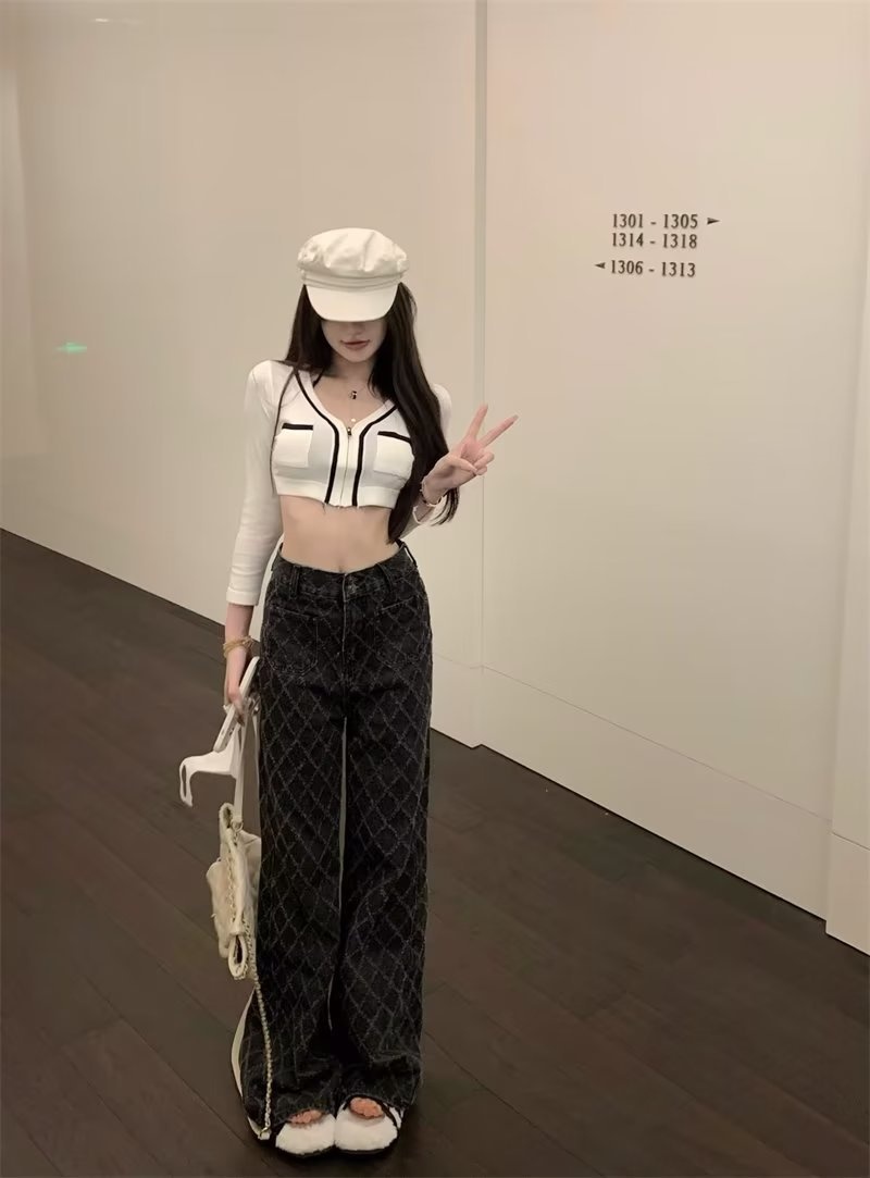 ChicShe Plus Size High Waist Jeans For Women, Trendy Brand 2024 New Japanese Style Plaid Long P, Youth Fashion Summer Thin_voghion.com