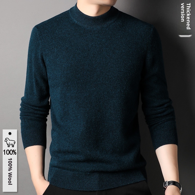 boy Boy Boy 450g Thickened 100% Pure Wool For Men 2024 Autumn Winter New Mature Half Turtleneck Sweater Men's Live Streaming Style_voghion.com