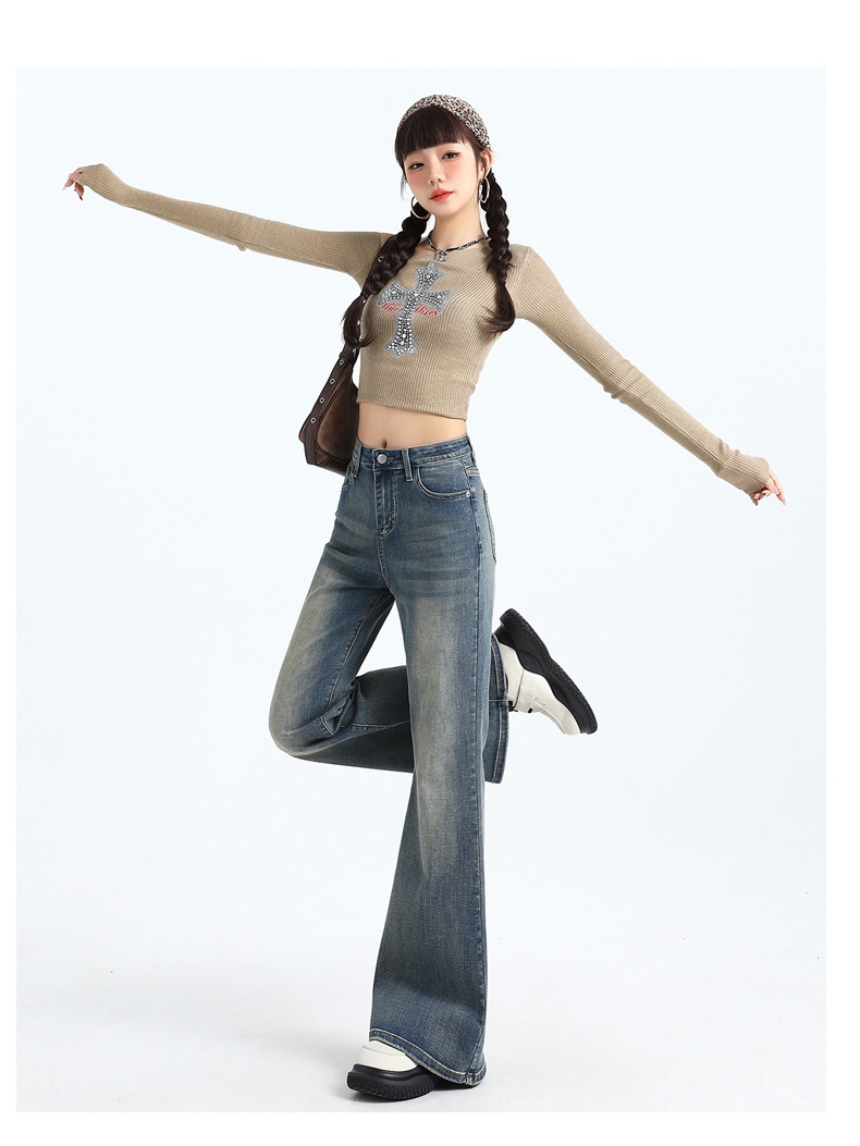 ChicShe Non-Tight Flared Jeans For Women, Autumn New High-Waist Design, Retro Loose Wide-Leg Floor-Length Bell-Bottom Pants_voghion.com