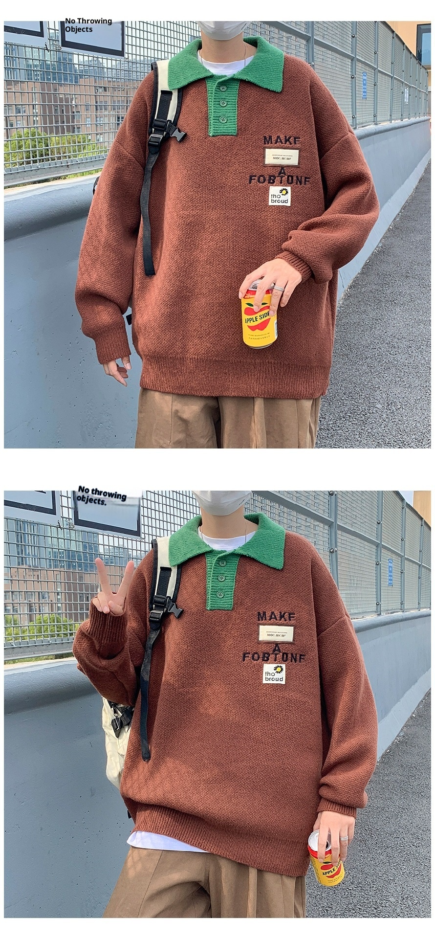 boy Boy Boy Spring Color-Block Polo Collar Sweater For Men, Autumn And Winter Trendy Oversize Retro Label Knitted Sweater, Artistic_voghion.com