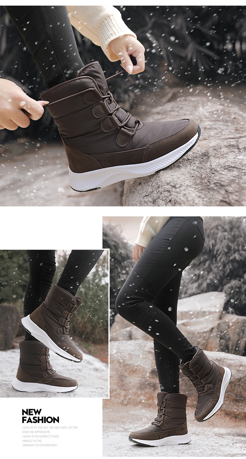 Zees 2023 Northeast Snow Botas de Esqui Femininas para Inverno, Cano Médio, Forradas com Lã e Acolchoadas, Tamanho Grande, Sola Grossa_voghion.com