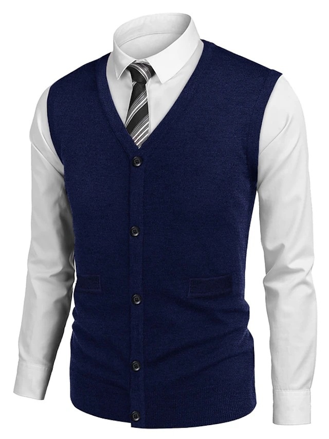 boy Boy Boy Knitted Korean Style Youth Fashion Sleeveless Men's Cardigan Vest Outerwear Casual Trendy Sweater For Men_voghion.com