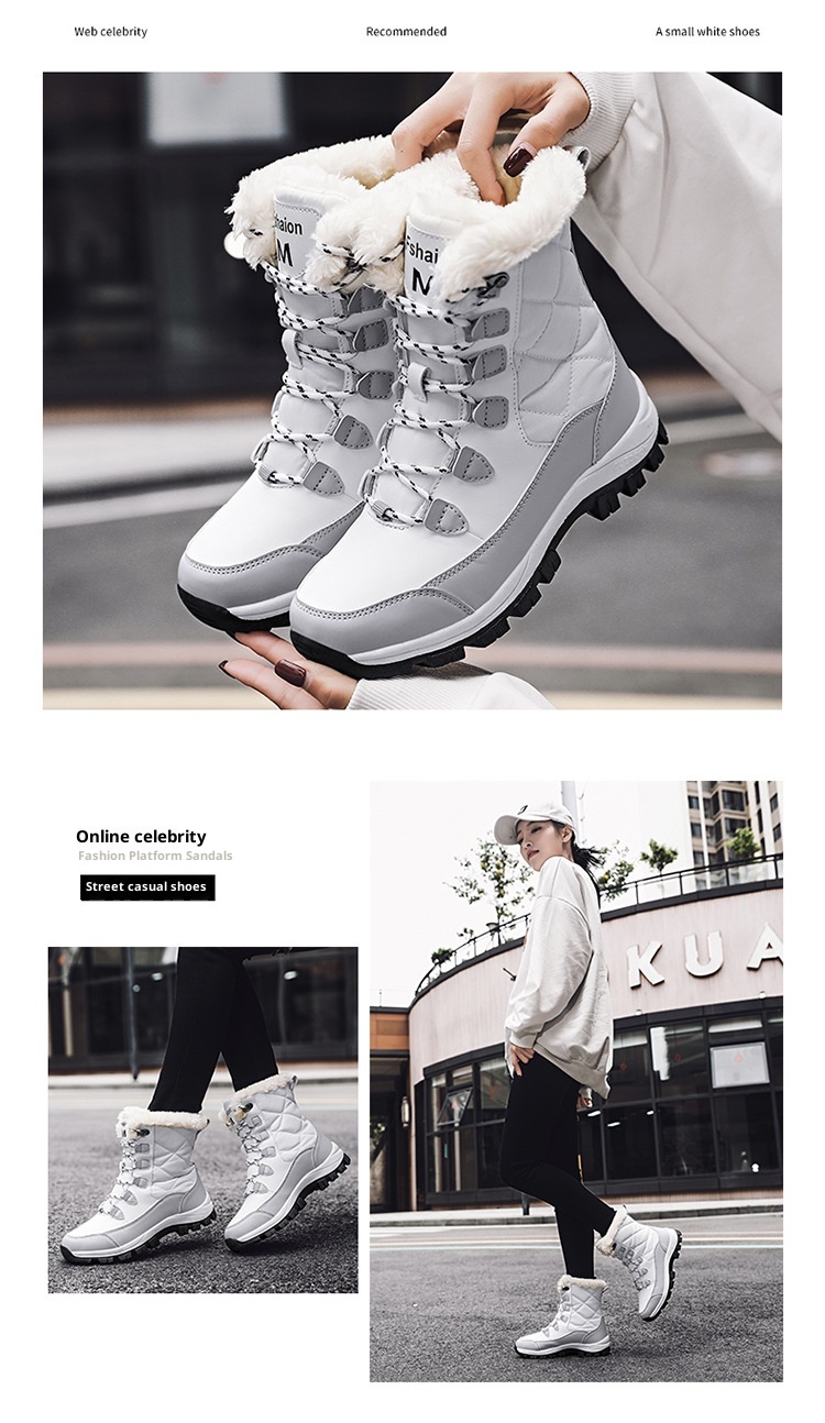 Zees Neue Winterstiefel für Damen, mittelhoch, warm, fleecegefüttert, dick gefüttert, ideal zum Skifahren, aus Baumwolle, große Größen_voghion.com