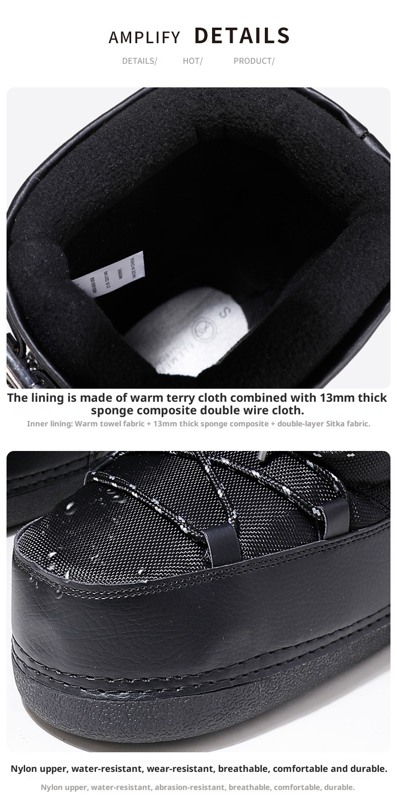 Zees Winter New Outdoor Space Shoes Ski Black Texture Thickened Warm Cool Style Cross-Border Large Size Snow Boots_voghion.com