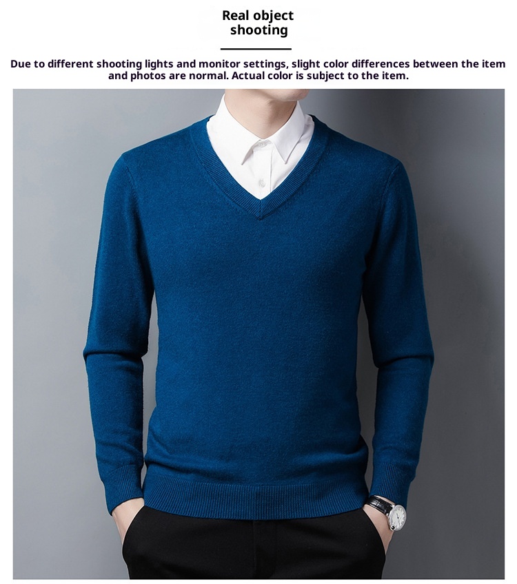 boy Boy Boy Factory Store Men Winter Thickened Wool V-Neck Knitted Sweater Loose Fit For Middle-Aged Dad Men's Base Layer_voghion.com