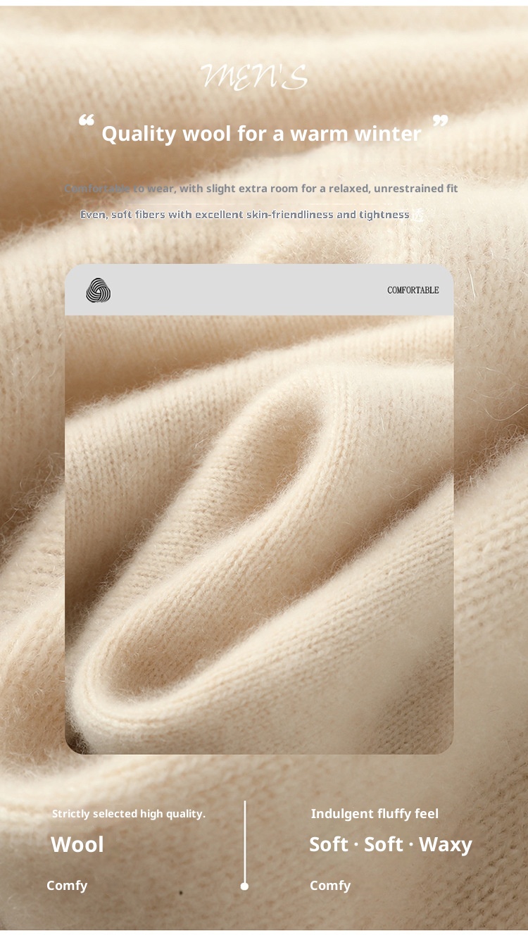 boy Boy Boy 100% Pure Wool Men's Half Turtleneck Thickened Solid Color Sweater Business Casual Loose Knitted Base Shirt Top_voghion.com