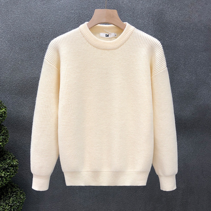 boy Boy Boy Simple And Elegant Sweater For Men, Trendy Solid Color Base Layer Knitted Top, 2023 Winter New Men's Warm Shirt_voghion.com
