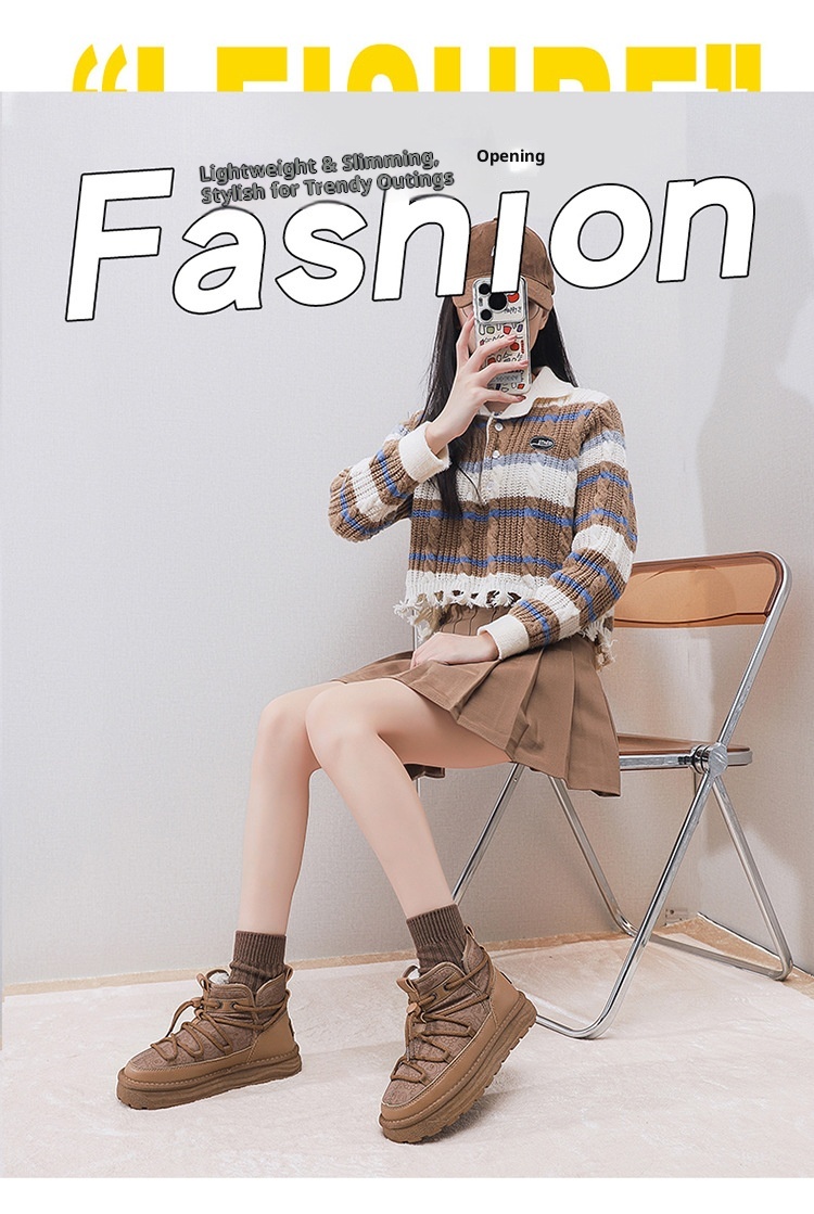 Zees Zees Harbin Outdoor Mid-Calf Snow Boots For Women Winter Warm Fleece Lined Thickened Waterproof Non-Slip Northeast Large Size_voghion.com