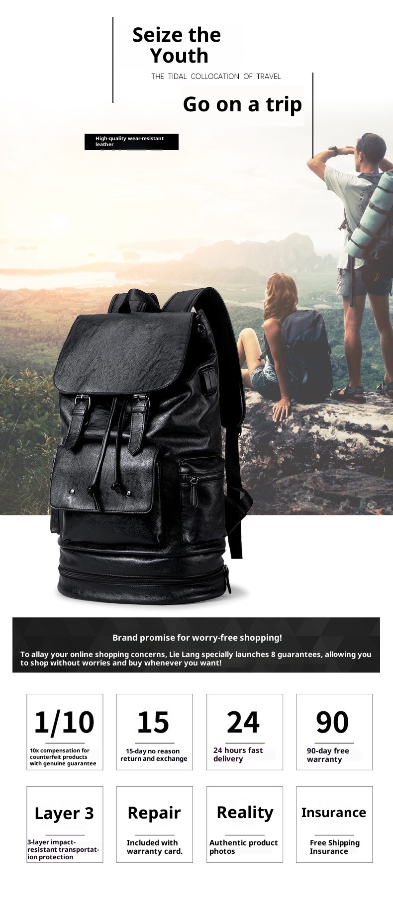 ActiveGo Trendy Business Travel Outdoor Camping Hiking Bag Large Capacity Korean Style Trekking Backpack For Men_voghion.com