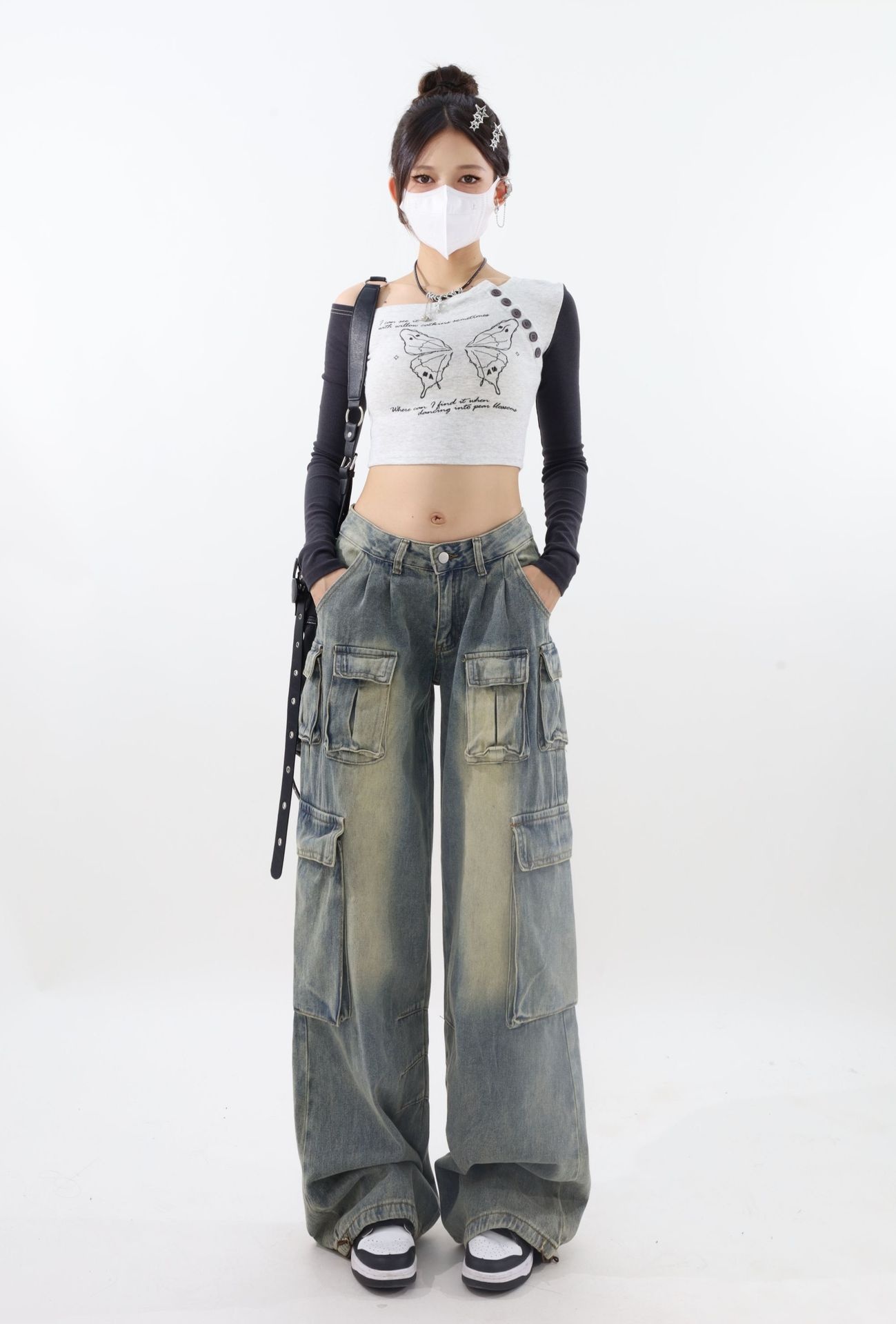 ChicShe Europese en Amerikaanse stijl Spicy Girl Mid-Low Waist Wide-Leg Pants Design Sense Workwear Multi-Pocket Loose Flowing_voghion.com