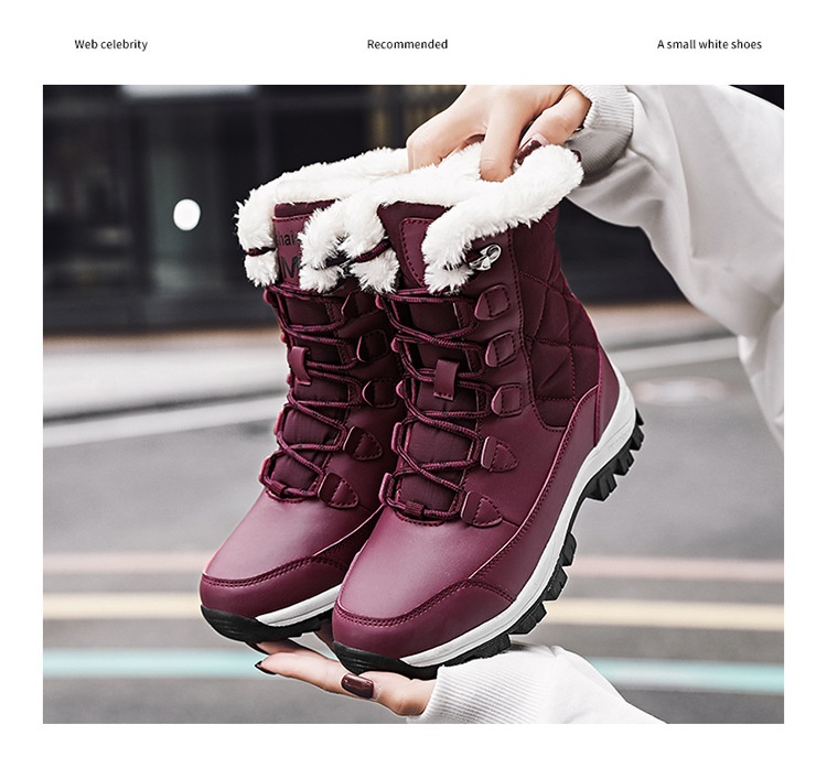 Zees Neue Winterstiefel für Damen, mittelhoch, warm, fleecegefüttert, dick gefüttert, ideal zum Skifahren, aus Baumwolle, große Größen_voghion.com