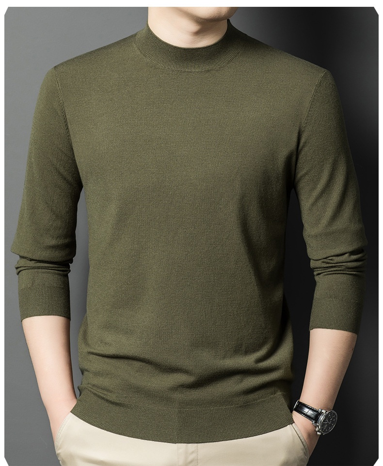 ragazzo Ragazzo Ragazzo Maglia fine a maniche lunghe in lana da uomo, ispessita e calda per autunno e inverno, mezza dolcevita, camicia di base in tinta unita, interno_voghion.com