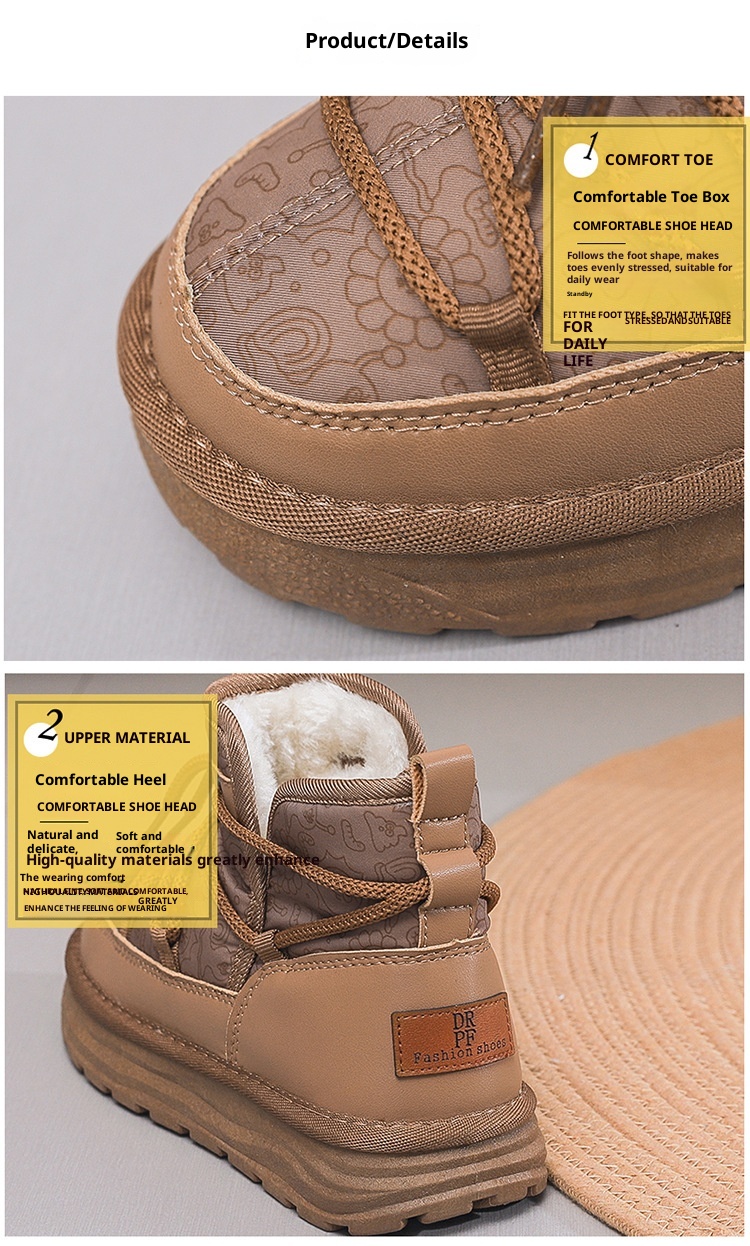 Zees Zees Harbin Outdoor Mid-Calf Snow Boots For Women Winter Warm Fleece Lined Thickened Waterproof Non-Slip Northeast Large Size_voghion.com