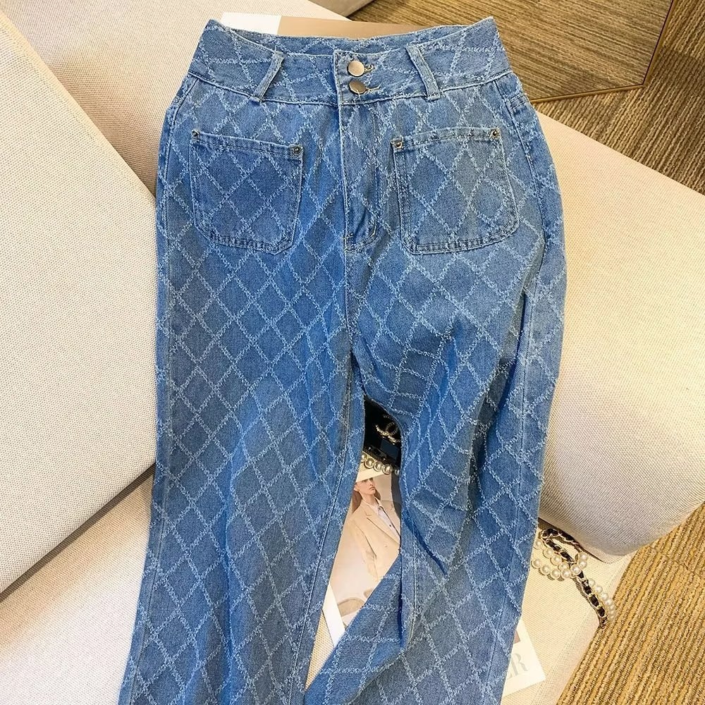 ChicShe Plus Size High Waist Jeans For Women, Trendy Brand 2024 New Japanese Style Plaid Long P, Youth Fashion Summer Thin_voghion.com