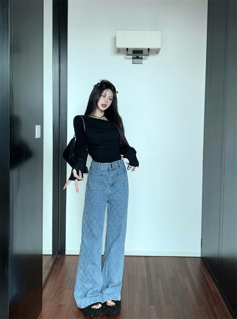 ChicShe Plus Size High Waist Jeans For Women, Trendy Brand 2024 New Japanese Style Plaid Long P, Youth Fashion Summer Thin_voghion.com