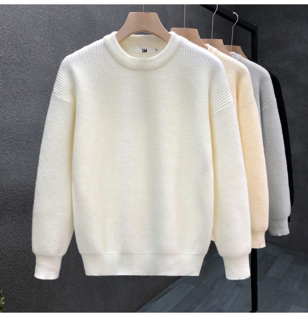 boy Boy Boy Simple And Elegant Sweater For Men, Trendy Solid Color Base Layer Knitted Top, 2023 Winter New Men's Warm Shirt_voghion.com