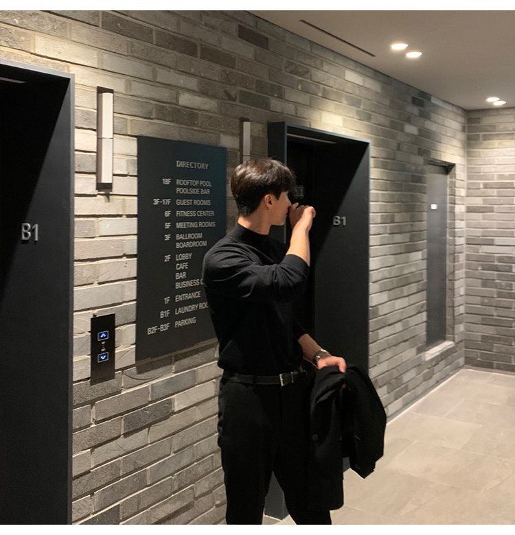 boy Boy Boy Autumn Winter Men's Korean Style Loose Casual Solid Color Mid-Neck Knitted Base Shirt Long Sleeve Inner Layer High-End_voghion.com