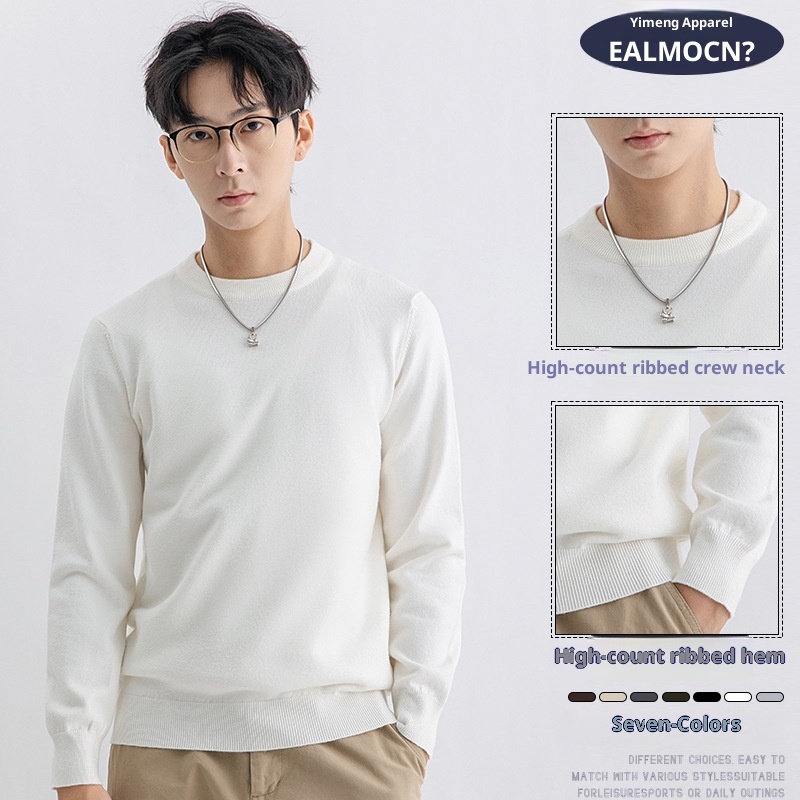 Maglione caldo versatile lavorato a maglia a maniche lunghe da uomo, in lana invernale, con scollo rotondo, per ragazzo, Boy Boy Yimeng_voghion.com