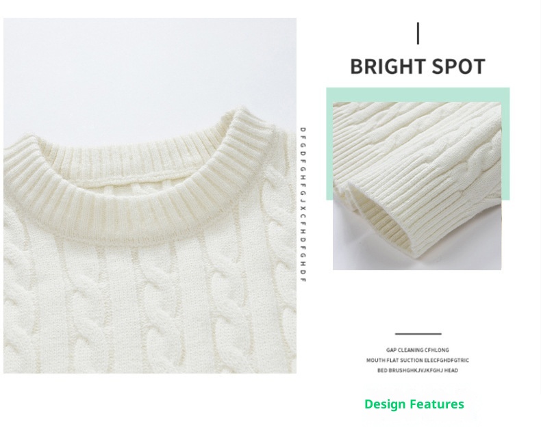 ragazzo ragazzo ragazzo con fodera in pile, nuova maglia base autunnale e invernale, maglione lavorato a maglia con trecce intrecciate a scollo rotondo, maglione lavorato a maglia da uomo_voghion.com