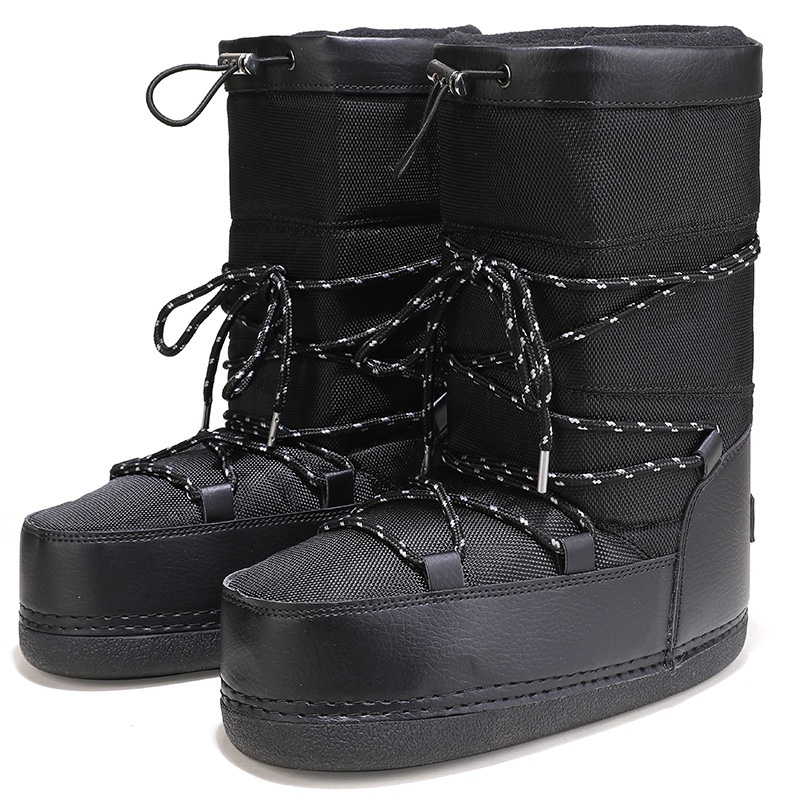 Zees Winter New Outdoor Space Shoes Ski Black Texture Thickened Warm Cool Style Cross-Border Large Size Snow Boots_voghion.com