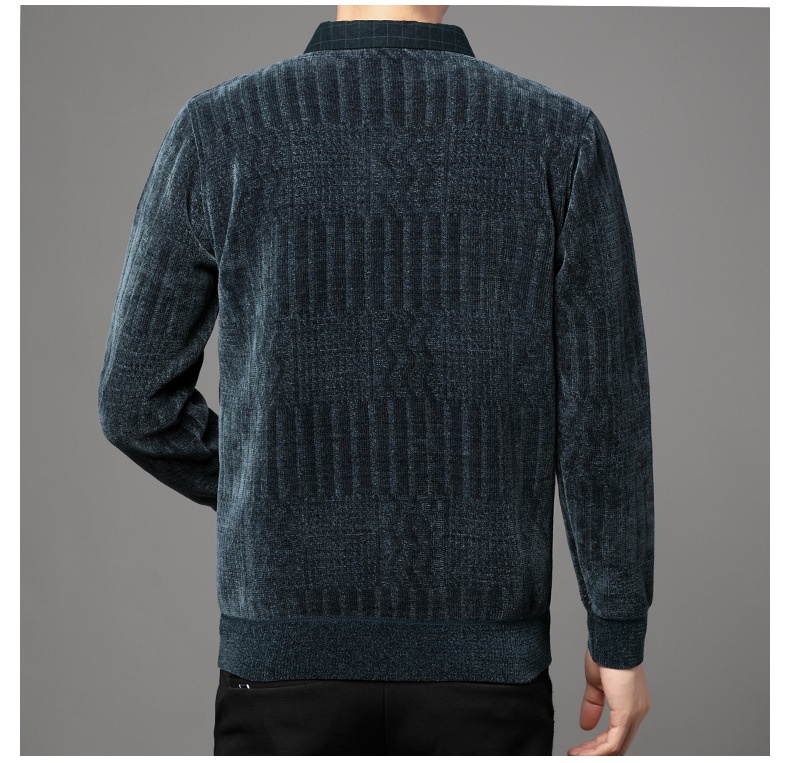 Maglione polo da uomo in pile di ciniglia spesso, due pezzi, autunno inverno, casual, con colletto rovesciato_voghion.com