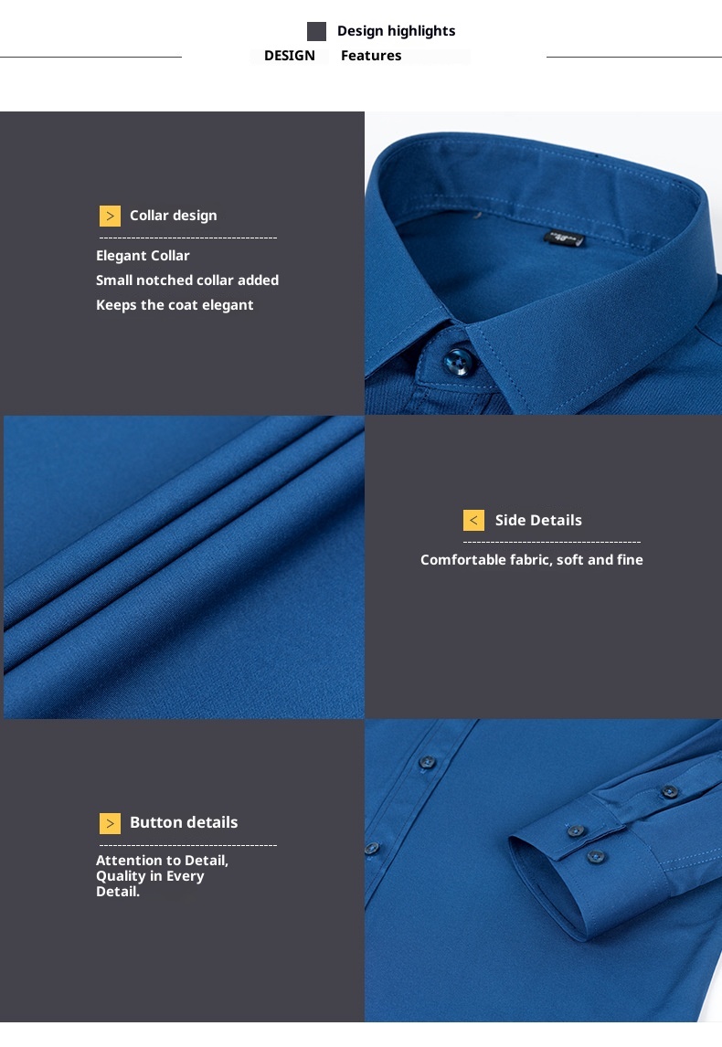 Camisa de manga larga para hombre, color liso, elástica en cuatro direcciones, sin planchado, corte entallado, sin bolsillos, para primavera y otoño_voghion.com