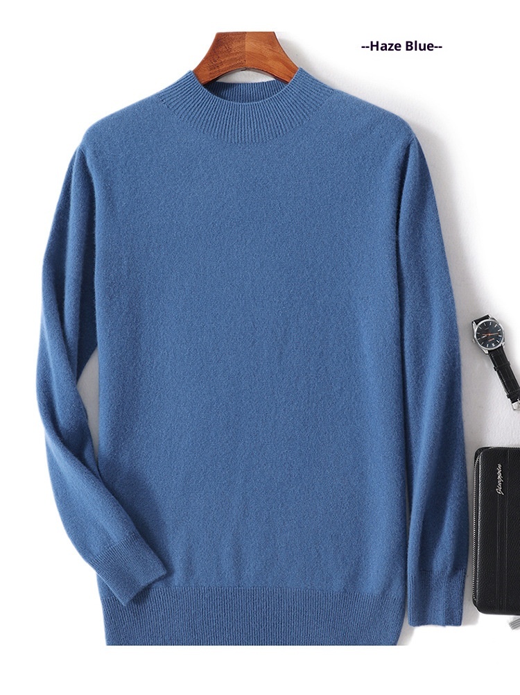 boy Boy Boy First-Line Ready-to-Wear Half Turtleneck Wool Men 2024 New Solid Color Knitted Sweater Loose Warm Pullover Base Shirt_voghion.com