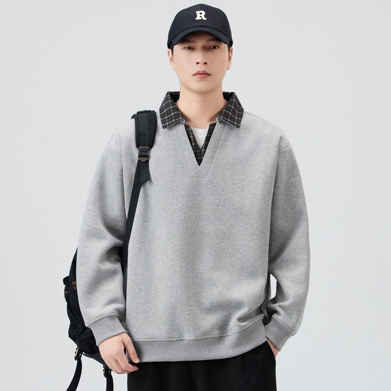 Chłopięca, wysokiej jakości amerykańska, retro, kratkowana, warstwowa bluza męska, dwuczęściowa, w jesiennym stylu college'owym, z kołnierzykiem_voghion.com