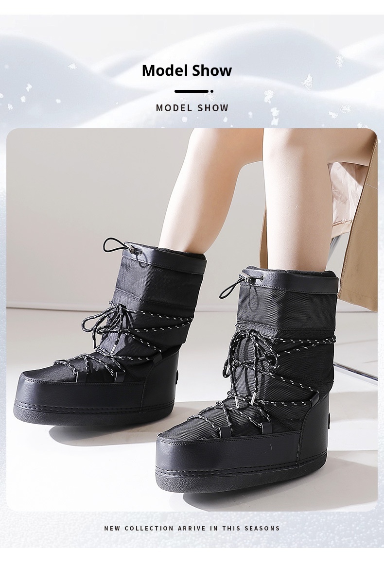 Zees Winter New Outdoor Space Shoes Ski Black Texture Thickened Warm Cool Style Cross-Border Large Size Snow Boots_voghion.com