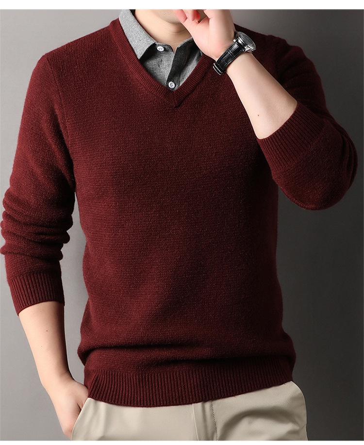 boy Boy Boy Fleece-Lined Men's Two-Piece Shirt Collar 2025 Autumn Winter New Thickened Knitted Sweater For Men_voghion.com