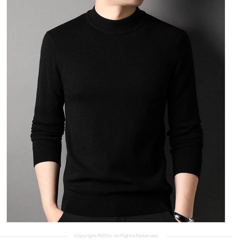 boy Boy Boy 450g Thickened 100% Pure Wool For Men 2024 Autumn Winter New Mature Half Turtleneck Sweater Men's Live Streaming Style_voghion.com