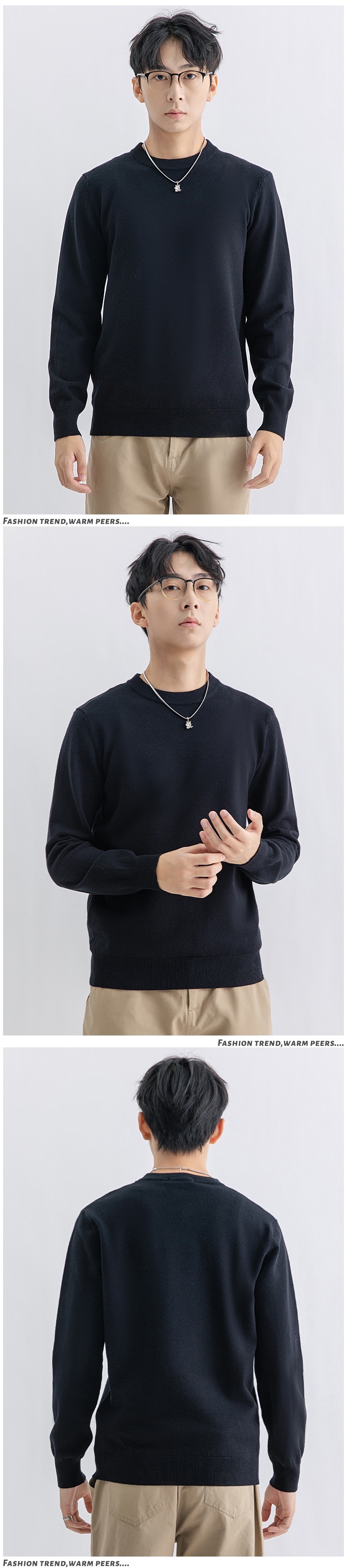 Maglione caldo versatile lavorato a maglia a maniche lunghe da uomo, in lana invernale, con scollo rotondo, per ragazzo, Boy Boy Yimeng_voghion.com