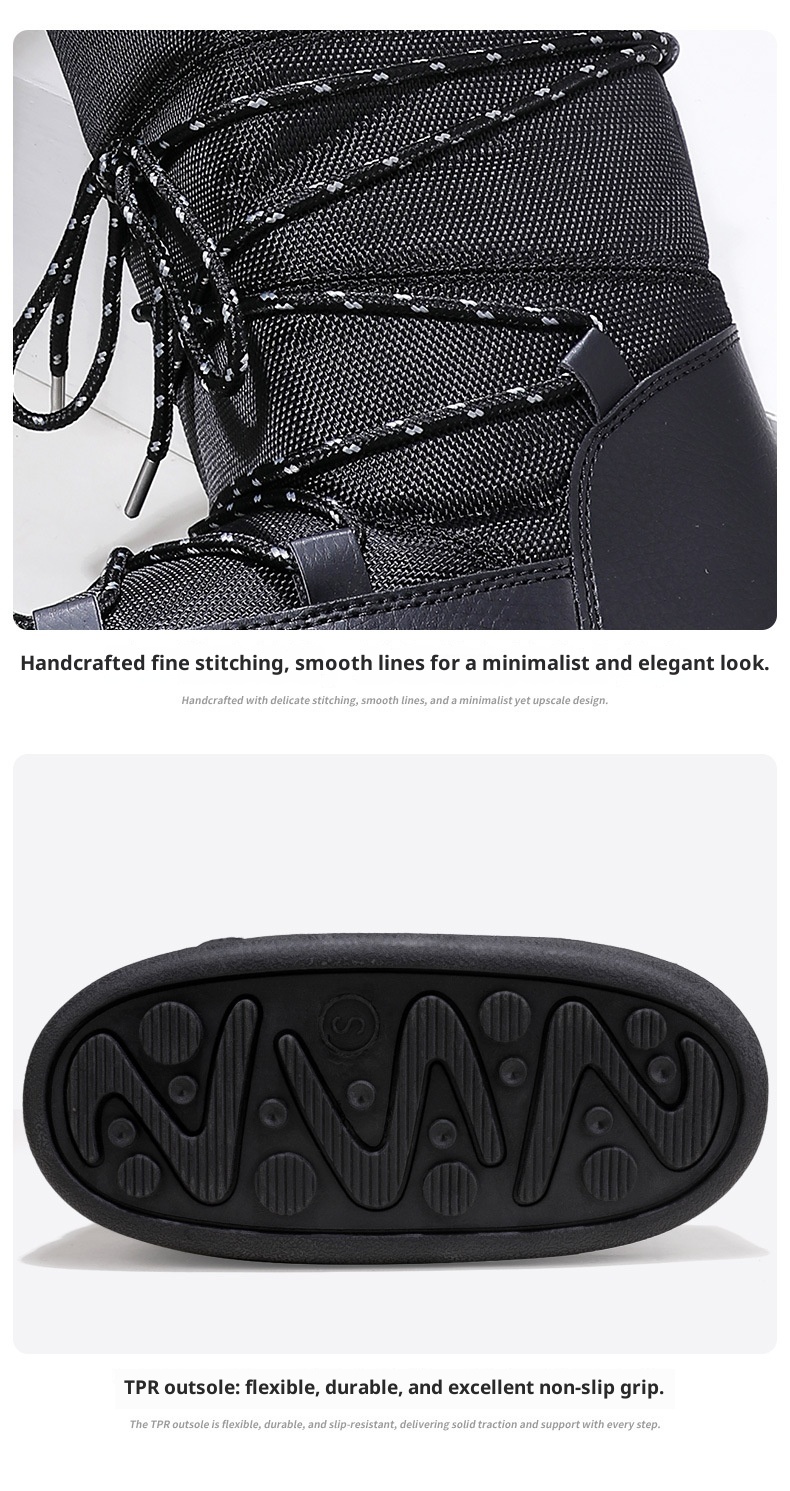 Zees Winter New Outdoor Space Shoes Ski Black Texture Thickened Warm Cool Style Cross-Border Large Size Snow Boots_voghion.com