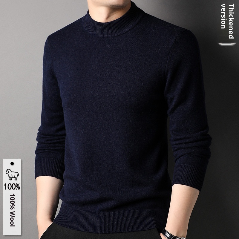 boy Boy Boy 450g Thickened 100% Pure Wool For Men 2024 Autumn Winter New Mature Half Turtleneck Sweater Men's Live Streaming Style_voghion.com