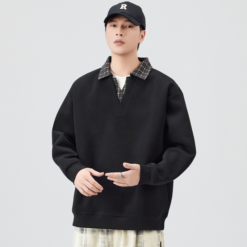 Chłopięca, wysokiej jakości amerykańska, retro, kratkowana, warstwowa bluza męska, dwuczęściowa, w jesiennym stylu college'owym, z kołnierzykiem_voghion.com