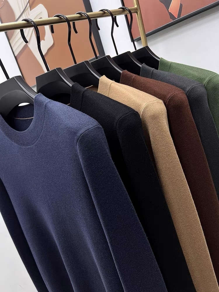 Maglione da uomo in pura lana, 100%, tinta unita, lavabile in lavatrice, girocollo, anti-pilling, con base in maglia_voghion.com