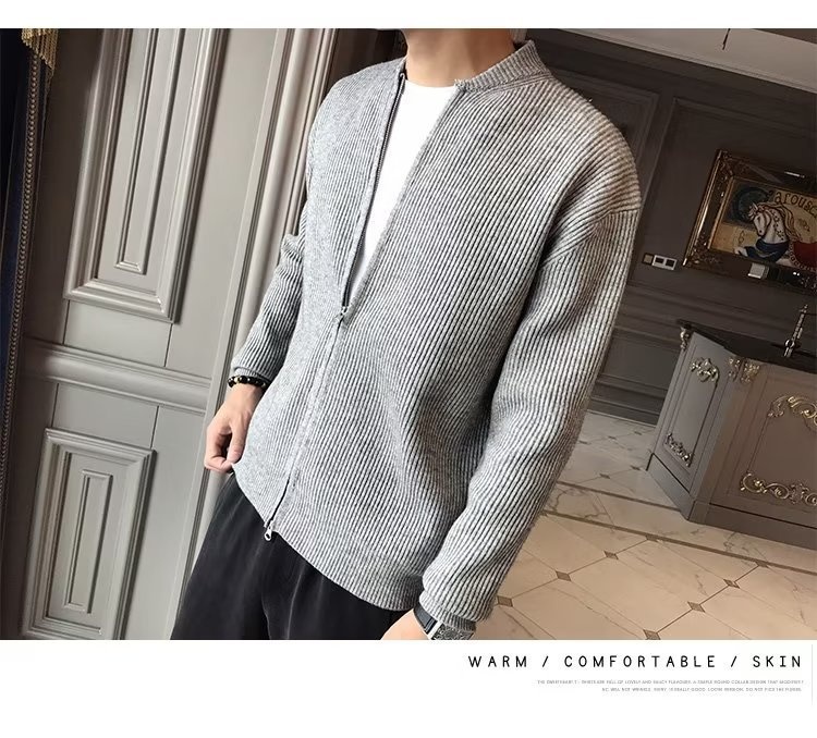 boy Boy Boy Autumn Winter 2023 New Sweater Jacket Solid Color Knitted Cardigan Men's Casual Versatile Slim Fit Top_voghion.com