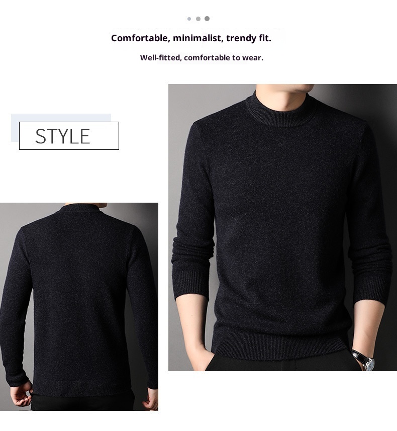 boy Boy Boy 450g Thickened 100% Pure Wool For Men 2024 Autumn Winter New Mature Half Turtleneck Sweater Men's Live Streaming Style_voghion.com