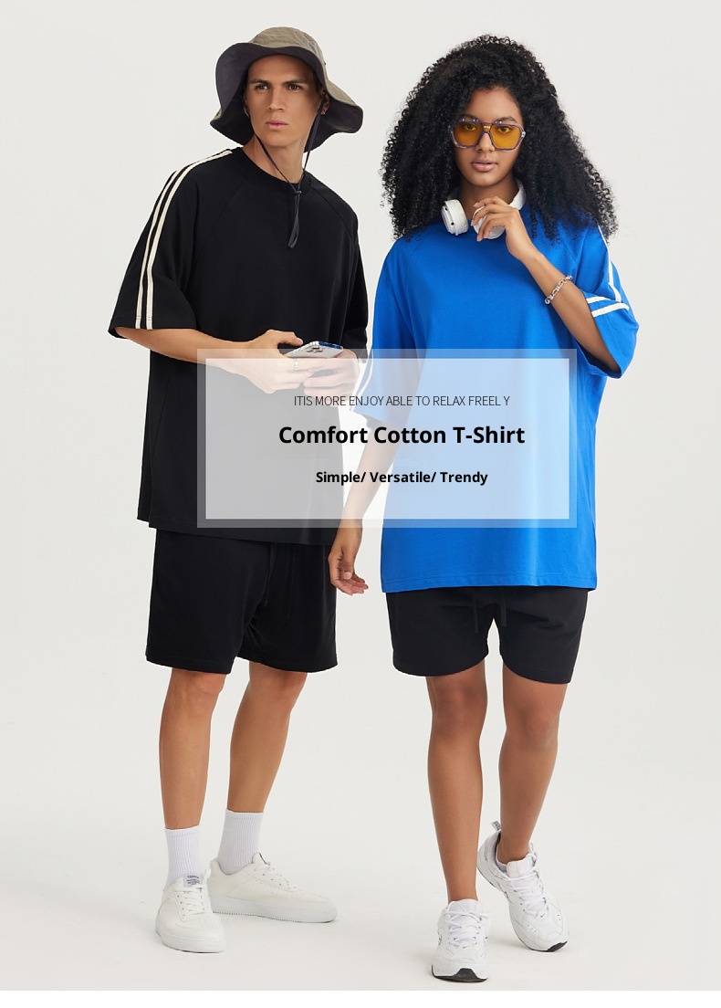 QFV507045555501<2 LVLV Herrenbekleidung | Trendige europäische und amerikanische Marke | 240 g reine Baumwolle | 2-Streifen-Farbblock-Webmuster | Raglan_voghion.com