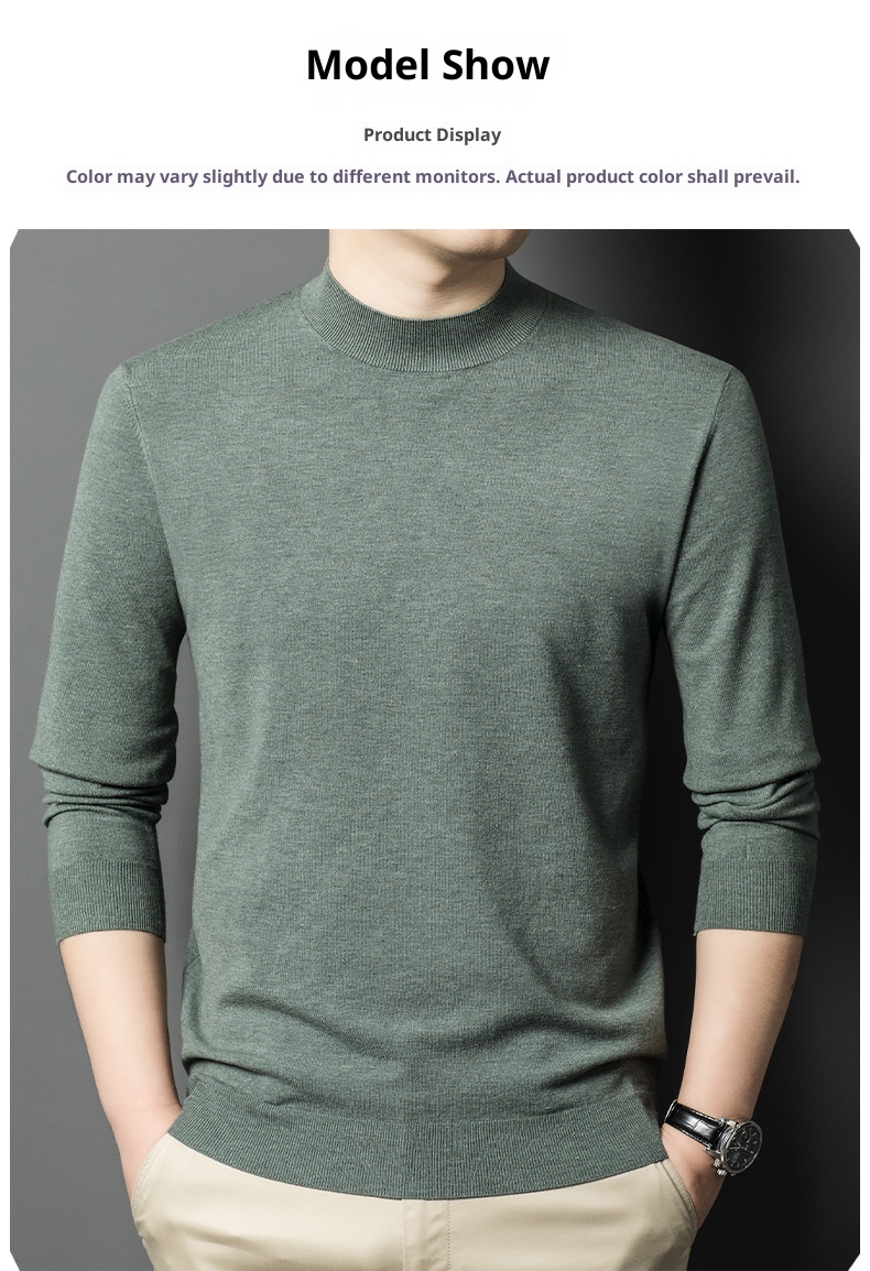 ragazzo Ragazzo Ragazzo Maglia fine a maniche lunghe in lana da uomo, ispessita e calda per autunno e inverno, mezza dolcevita, camicia di base in tinta unita, interno_voghion.com