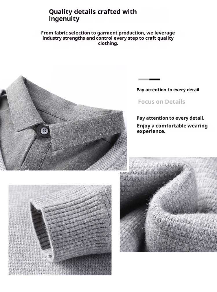 boy Boy Boy Fleece-Lined Men's Two-Piece Shirt Collar 2025 Autumn Winter New Thickened Knitted Sweater For Men_voghion.com