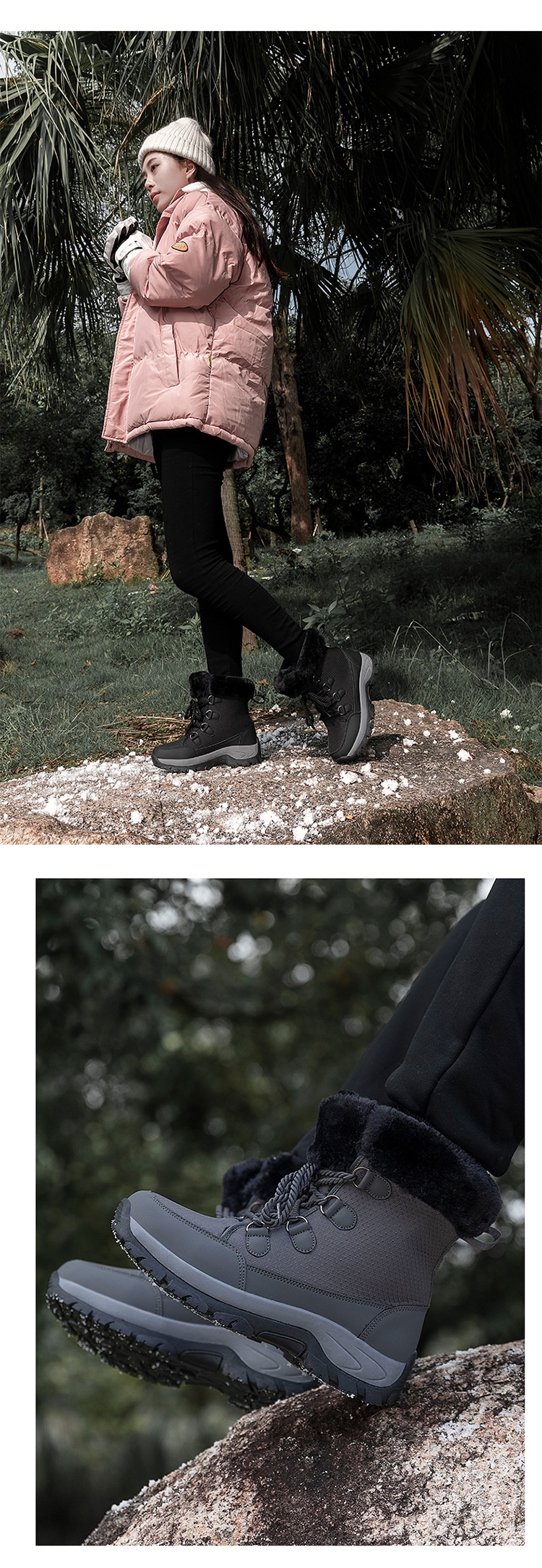 Zees Zees Foreign Trade Export Snow Men' Mid-Calf Women' Winter Fleece-Lined High-Top Warm Ski Boot Northeat Large Cotton_voghion.com