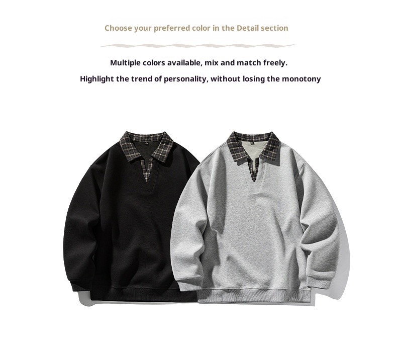 Chłopięca, wysokiej jakości amerykańska, retro, kratkowana, warstwowa bluza męska, dwuczęściowa, w jesiennym stylu college'owym, z kołnierzykiem_voghion.com