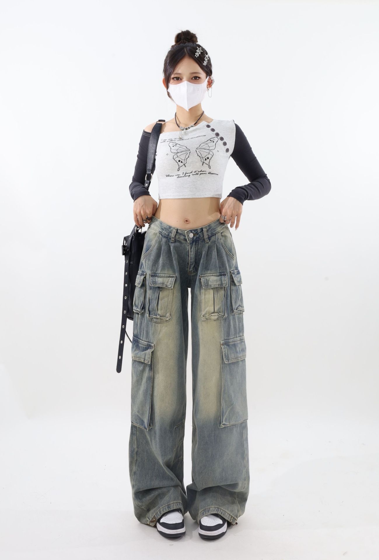 ChicShe Europese en Amerikaanse stijl Spicy Girl Mid-Low Waist Wide-Leg Pants Design Sense Workwear Multi-Pocket Loose Flowing_voghion.com