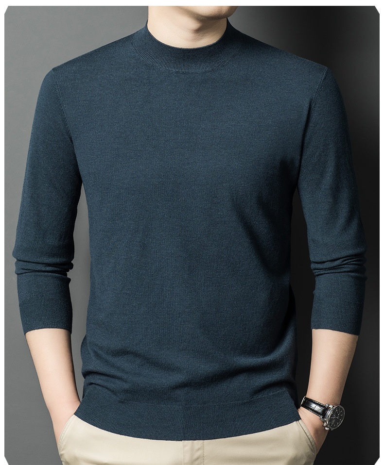 ragazzo Ragazzo Ragazzo Maglia fine a maniche lunghe in lana da uomo, ispessita e calda per autunno e inverno, mezza dolcevita, camicia di base in tinta unita, interno_voghion.com