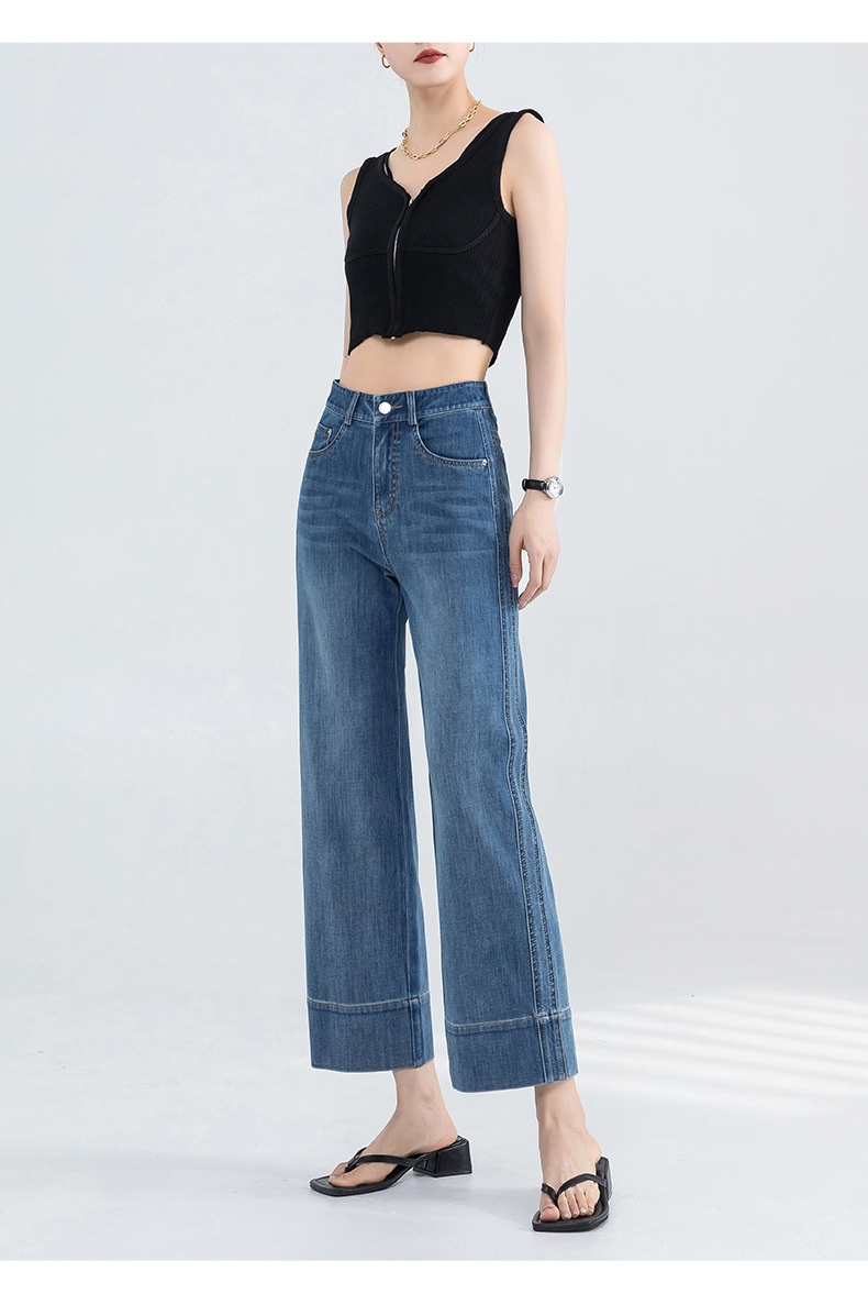 ChicShe Franse stijl jeans voor vrouwen 2025 zomer dunne hoge taille petite gedrapeerde broek cropped straight_voghion.com