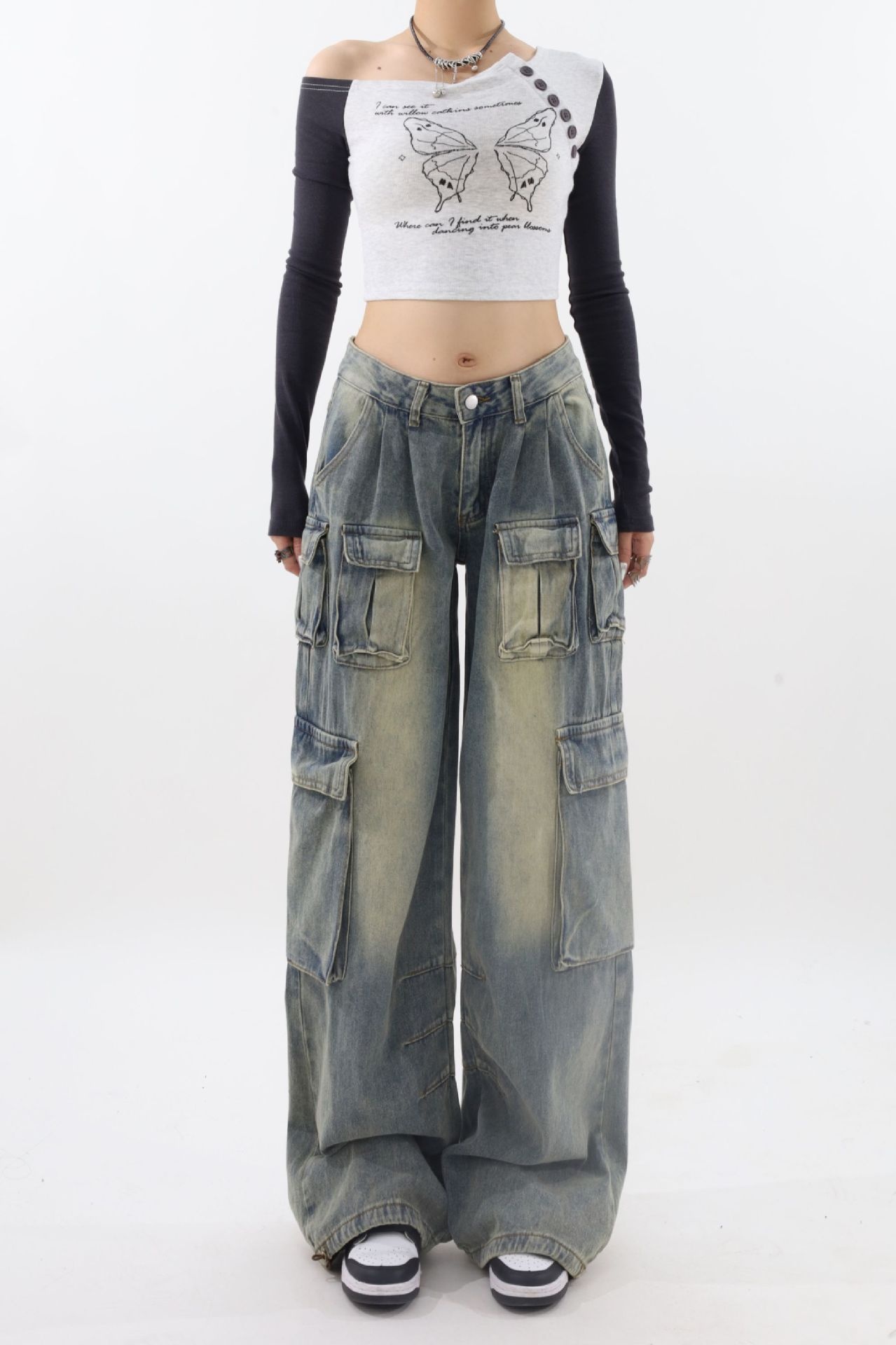 ChicShe Europese en Amerikaanse stijl Spicy Girl Mid-Low Waist Wide-Leg Pants Design Sense Workwear Multi-Pocket Loose Flowing_voghion.com